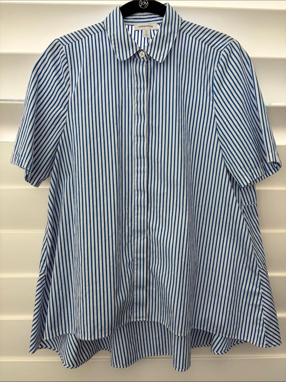 Nordstrom Blue & White Stripe Short-Sleeve Button-Down Tunic